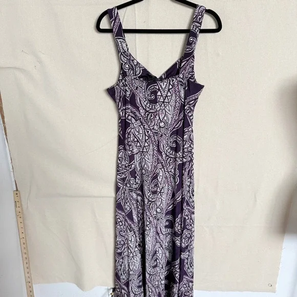 INC International Concepts Purple Paisley Maxi Dress Womens Large V-Neck Stretch - Picture 3 of 5